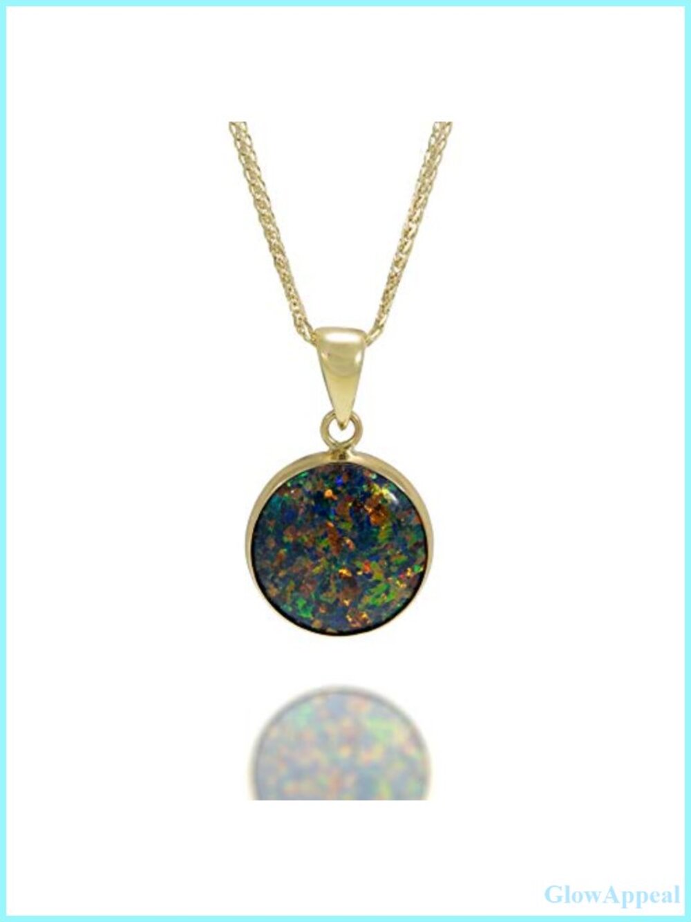 14K Solid Gold Round Simulated Opal Pendant for Women